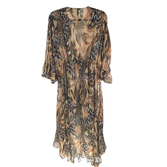 Asos Womens Duster Cardigan Sheer Tie Front Ruffle Leopard Print Brown 10 - Picture 4 of 6